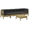 vidaXL Set de sof&aacute;s jard&iacute;n 5 pzas con cojines madera pino impregnada