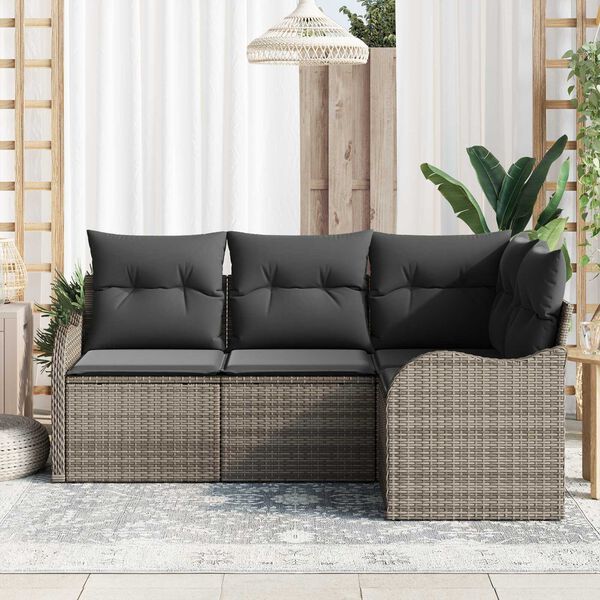 vidaXL Conjunto de sofá de jardín 4 pcs Gris ratán sintético