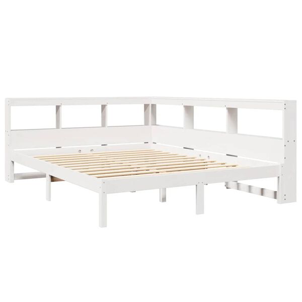 vidaXL Cama con estanter&iacute;a sin colch&oacute;n madera maciza blanca 150x200 cm