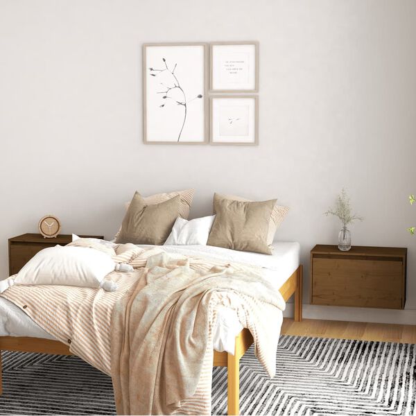 vidaXL Armarios pared 2 uds madera maciza pino marr&oacute;n miel 60x30x35 cm