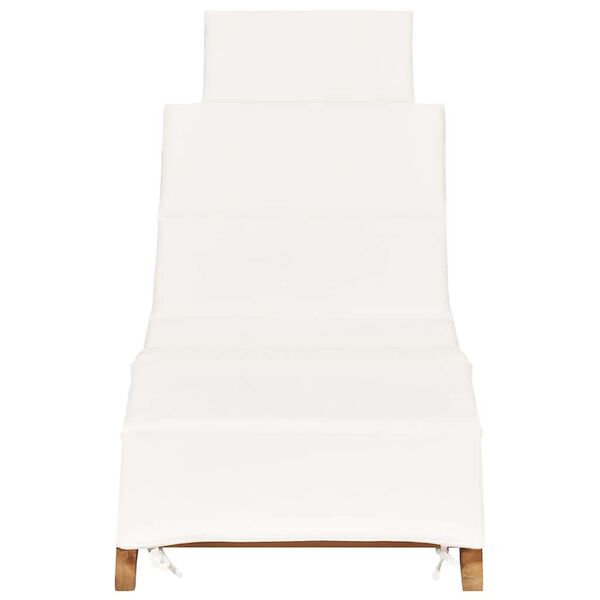 vidaXL Tumbona plegable con cojín blanco crema madera maciza de teca