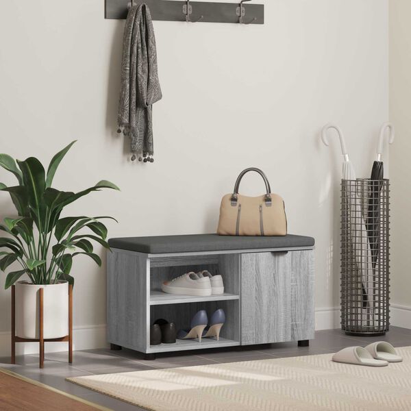 vidaXL Banco de entrada con coj&iacute;n Gris Sonoma 80 x 38 x 46 cm