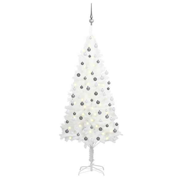 vidaXL Árbol de Navidad preiluminado con luces y bolas blanco 180 cm