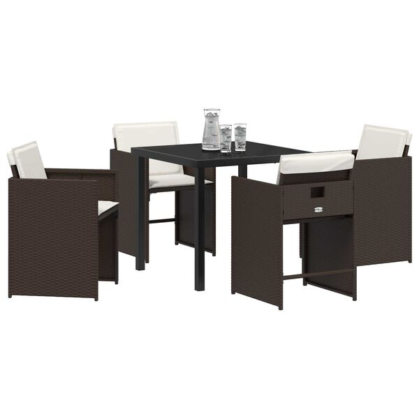vidaXL Conjunto de Comedor de Jard&iacute;n 5 pcs Marr&oacute;n rat&aacute;n sint&eacute;tico