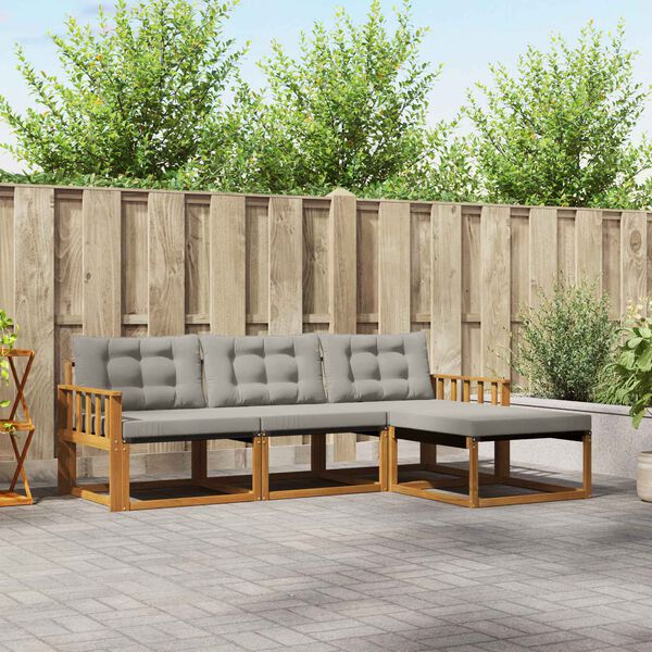 vidaXL Conjunto de sof&aacute;s de exterior 4 pcs Gris Natural y Claro