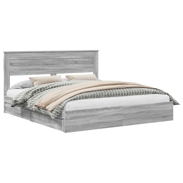 vidaXL Cama con almacenamiento con cabecera Gris Sonoma 180 x 200 cm