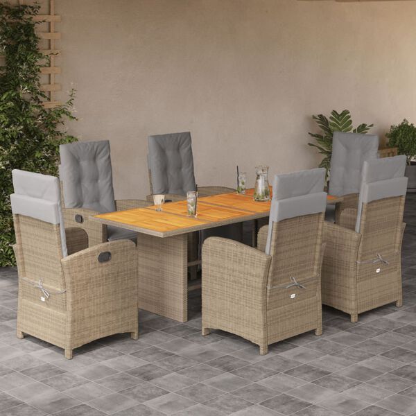 vidaXL Set comedor de jard&iacute;n 7 pzas con cojines rat&aacute;n sint&eacute;tico beige