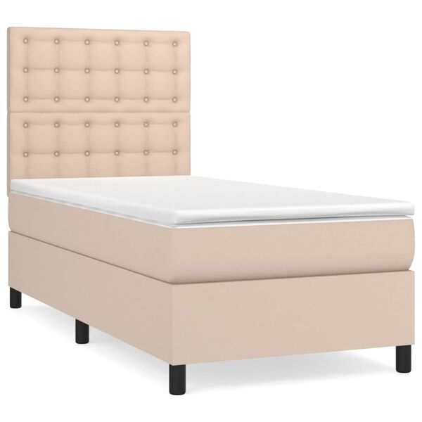 vidaXL Cama box spring con colch&oacute;n cuero sint&eacute;tico capuchino 90x200 cm
