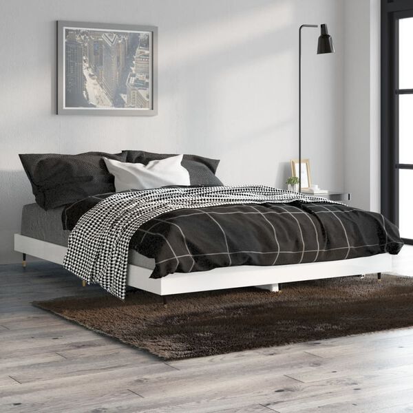 vidaXL Estructura de cama madera de ingeniería blanco brillo 135x190cm