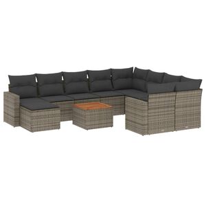 vidaXL Set de sof&aacute;s de jard&iacute;n 11 pzas y cojines rat&aacute;n sint&eacute;tico gris