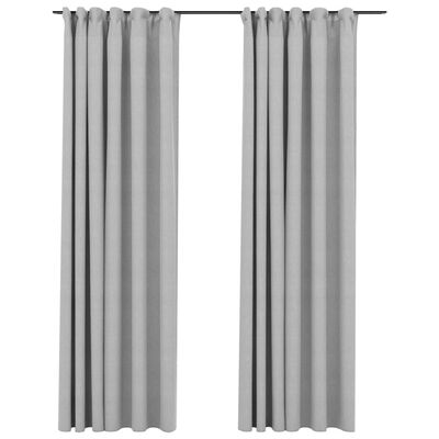 vidaXL Cortinas opacas con ganchos look de lino 2 pzas gris 140x245 cm