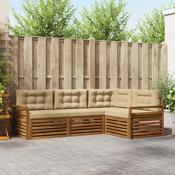 vidaXL Conjunto de sof&aacute;s de exterior con coj&iacute;n 4 pcs Natural y Beige