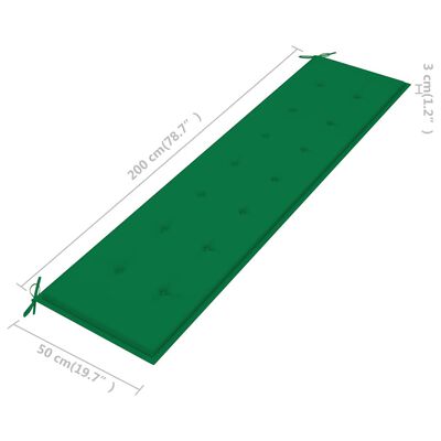 vidaXL Cojín de banco de jardín verde 200x50x3 cm