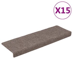 vidaXL Felpudos autoadhesivos para escaleras, 15 unidades, 65x21x4 cm, beige, borde rectangular