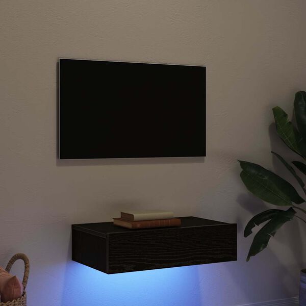 vidaXL Mueble de TV con luces LED Roble Negro 60x35x15,5 cm