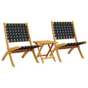 vidaXL Sillas plegables (2 unidades) con mesa, madera maciza negra.