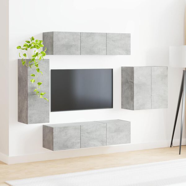 vidaXL Conjunto de mueble para TV de pared 6 pcs Gris Concreto