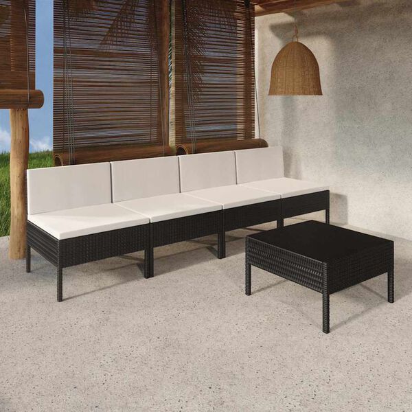 vidaXL Set de muebles de jard&iacute;n 5 pzas y cojines rat&aacute;n sint&eacute;tico negro