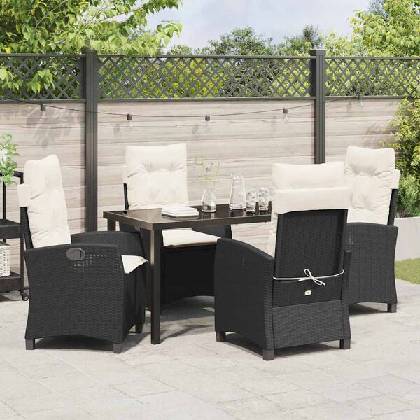 vidaXL Conjunto de Comedor de Jard&iacute;n 5 pcs Negro rat&aacute;n sint&eacute;tico