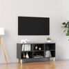 vidaXL Mueble de TV patas de madera maciza gris brillo 103,5x30x50 cm