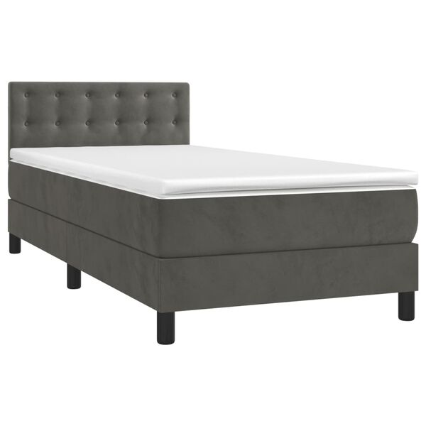 vidaXL Cama box spring colch&oacute;n y LED terciopelo gris oscuro 80x200 cm