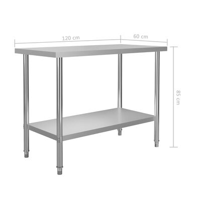 vidaXL Mesa de trabajo para cocina acero inoxidable 120x60x85 cm