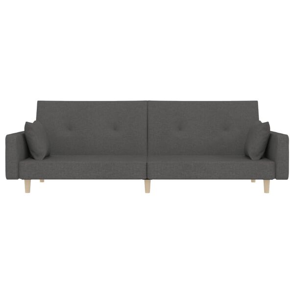 vidaXL Sof&aacute; cama de 2 plazas con dos almohadas tela gris oscuro
