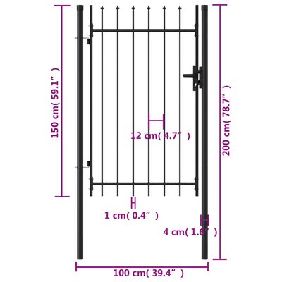 vidaXL Cancela de valla con una puerta y puntas acero negro 1x1,5 m