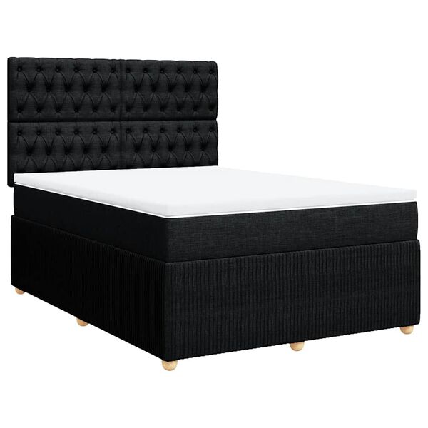 vidaXL Cama box spring con colch&oacute;n tela negro 160x200 cm