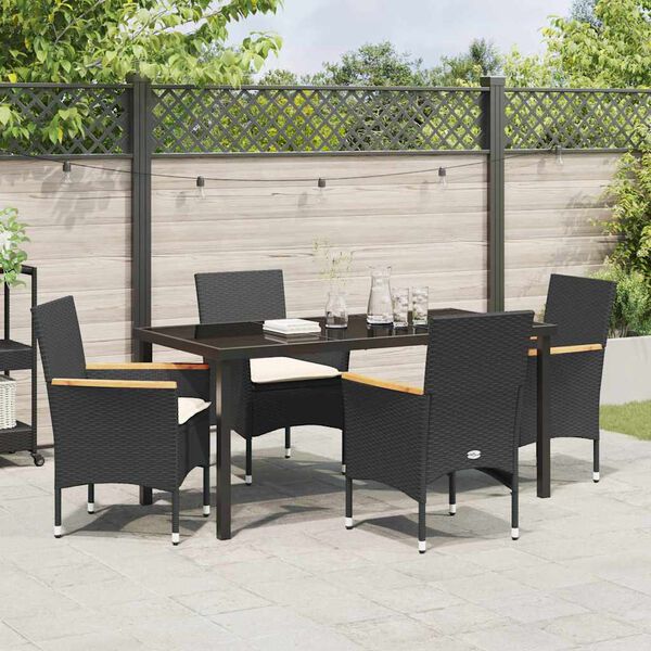 vidaXL Conjunto de Comedor de Jard&iacute;n 5 pcs Negro rat&aacute;n sint&eacute;tico