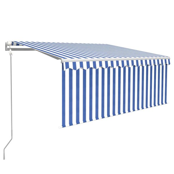 vidaXL Toldo autom&aacute;tico persiana LED sensor viento azul blanco 3x2,5 m