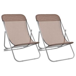 vidaXL Silla de playa plegable 2 uds acero recubierto textilene marr&oacute;n