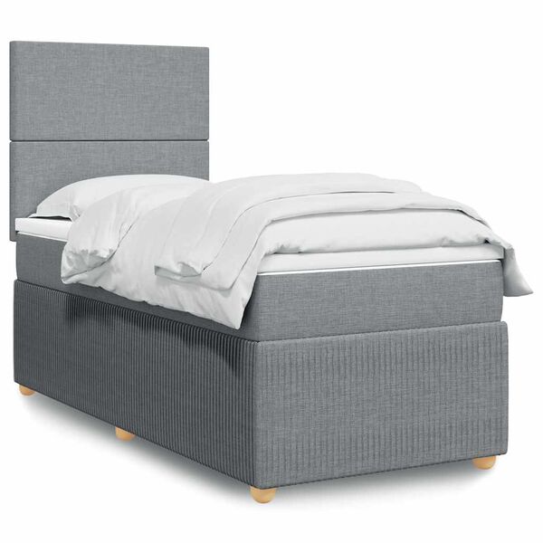 vidaXL Cama box spring con colch&oacute;n tela gris claro 90x200 cm