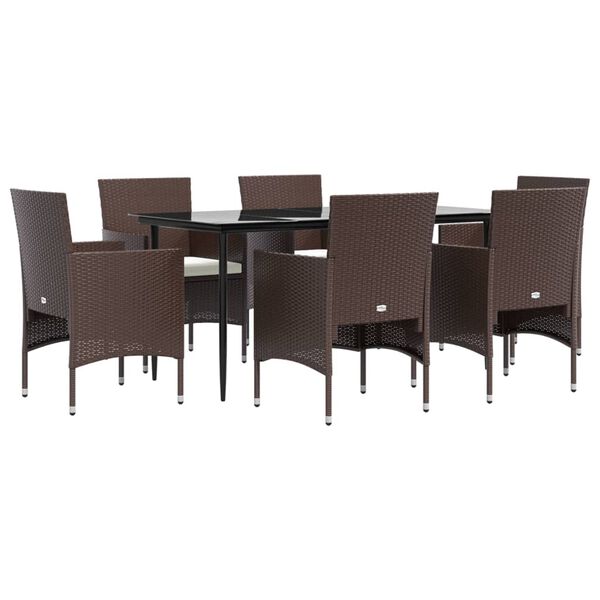 vidaXL Juego de comedor de jardín 7 piezas con cojines marrón y negro