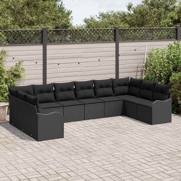 vidaXL Conjunto de sof&aacute; de jard&iacute;n 10 pcs Negro rat&aacute;n sint&eacute;tico