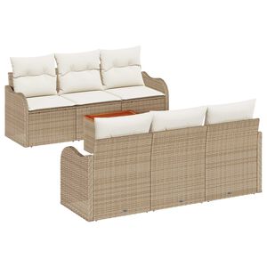 vidaXL Conjunto de sof&aacute;s de jard&iacute;n 7 pcs Beige y Crema rat&aacute;n sint&eacute;tico