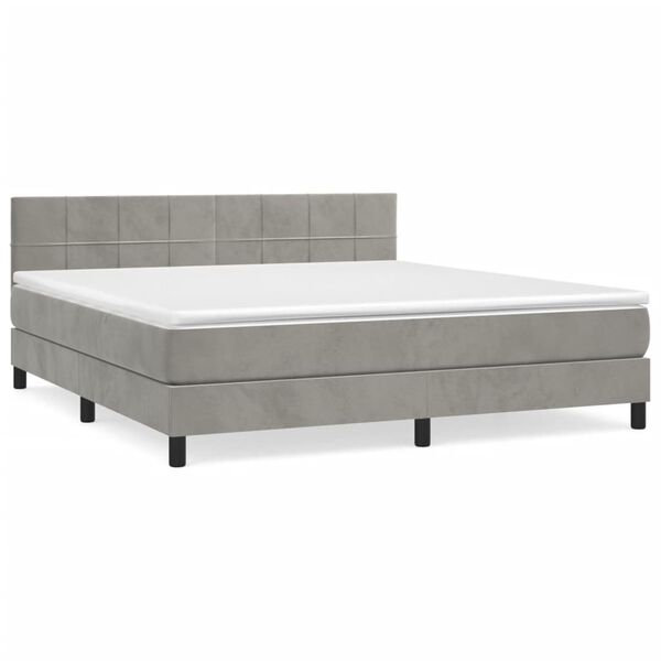 vidaXL Cama box spring con colch&oacute;n terciopelo gris claro 160x200 cm