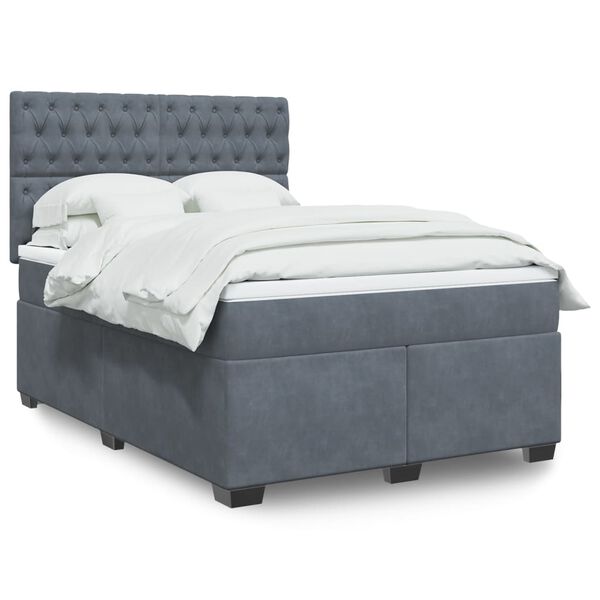 vidaXL Cama box spring con colch&oacute;n terciopelo gris oscuro 140x190 cm