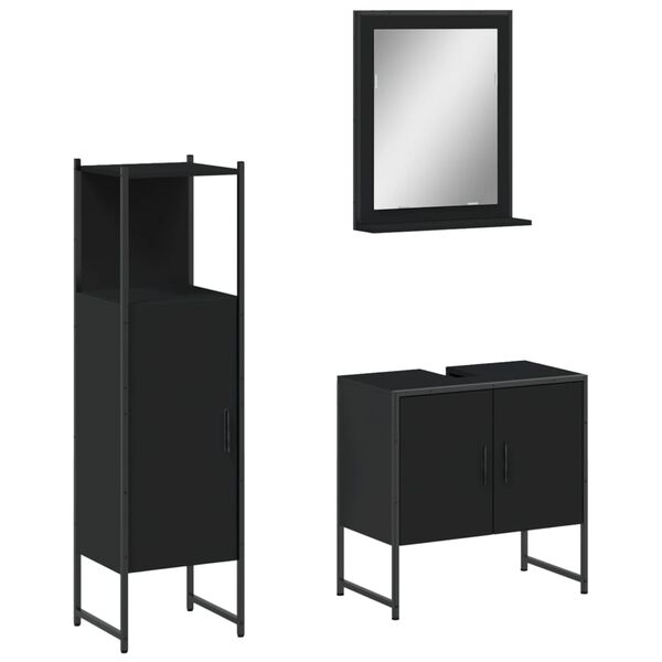 vidaXL Set de muebles de ba&ntilde;o 3 piezas madera contrachapada negro