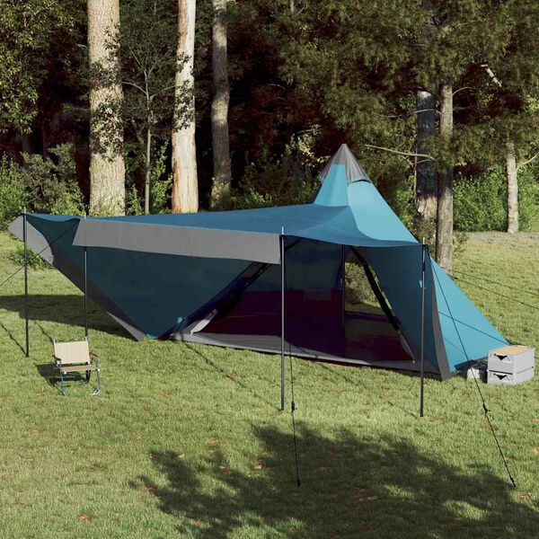 vidaXL Tienda de campa&ntilde;a familiar tipi 8 personas impermeable azul