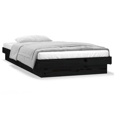 vidaXL Estructura de cama con LED madera maciza negra 90x190 cm