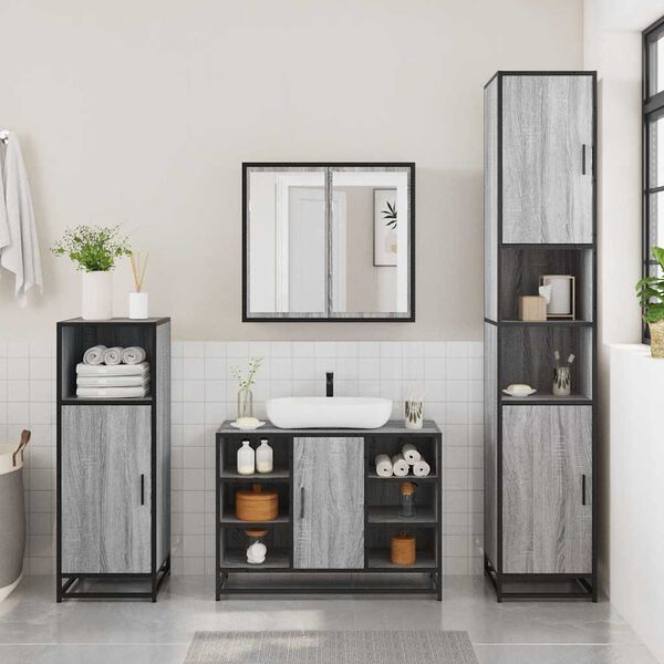 vidaXL Set de muebles de baño 2 pzas madera contrachapada gris sonoma