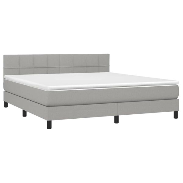 vidaXL Cama box spring colch&oacute;n y luces LED tela gris claro 180x200 cm