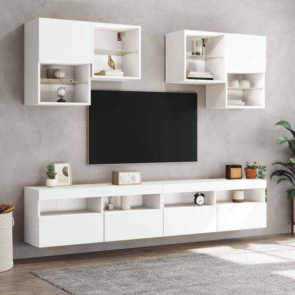 vidaXL Mueble de pared de TV con luces LED 6 piezas blanco