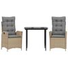 vidaXL Set comedor de jard&iacute;n 3 pzas con cojines rat&aacute;n sint&eacute;tico beige