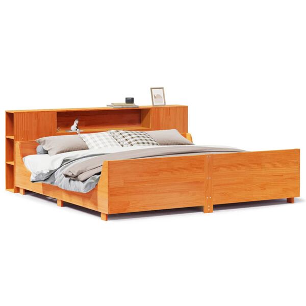 vidaXL Cama sin colch&oacute;n madera maciza de pino marr&oacute;n cera 180x200 cm