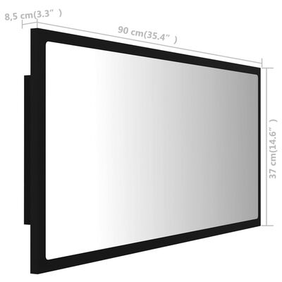 vidaXL Espejo de baño LED acrílico negro brillo 90x8,5x37 cm
