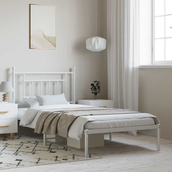 vidaXL Estructura cama sin colchón con cabecero metal blanco 100x190cm