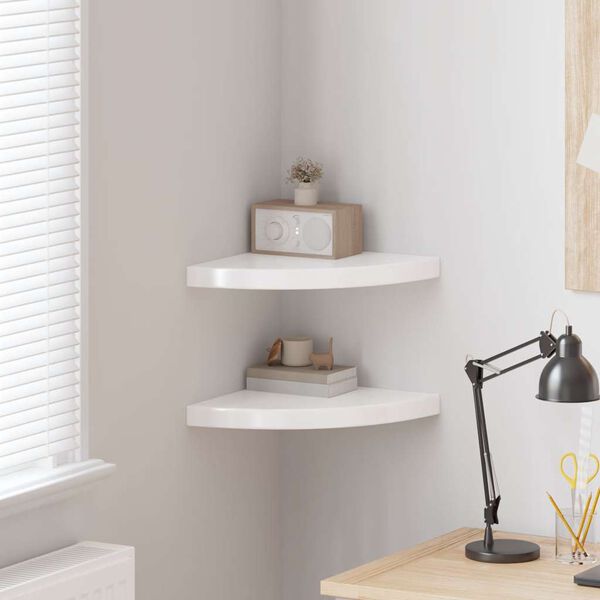 vidaXL Estante flotante de pared 2 uds MDF blanco brillo 35x35x3,8 cm