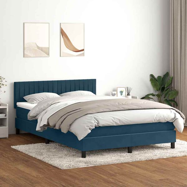 vidaXL Cama box spring con colch&oacute;n terciopelo azul oscuro 140x220 cm